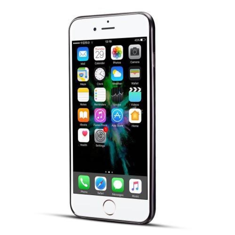 Leathy gelový obal se zády z PU kůže a stojánkem na iPhone 8 Plus a 7 Plus - černý
