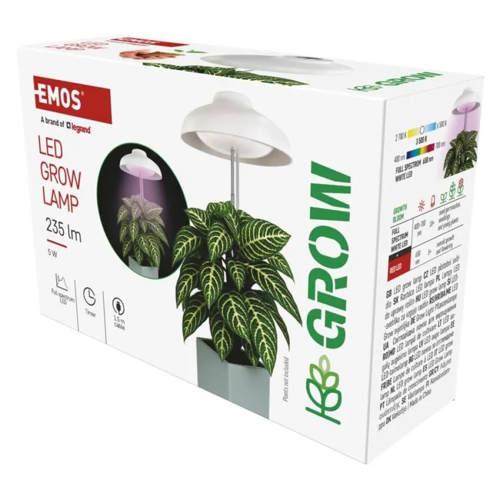 LED GROW pěstební lampa 5 W, časovač - bílá
