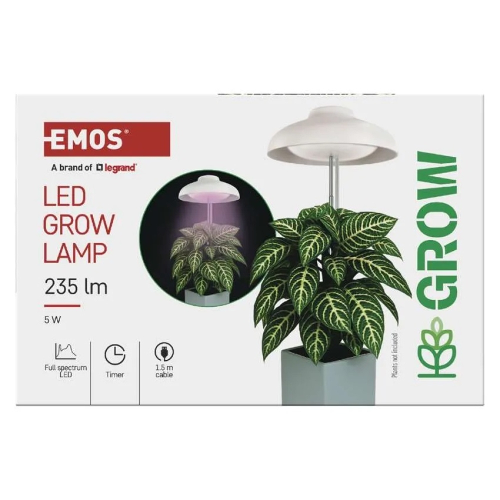 LED GROW pěstební lampa 5 W, časovač - bílá