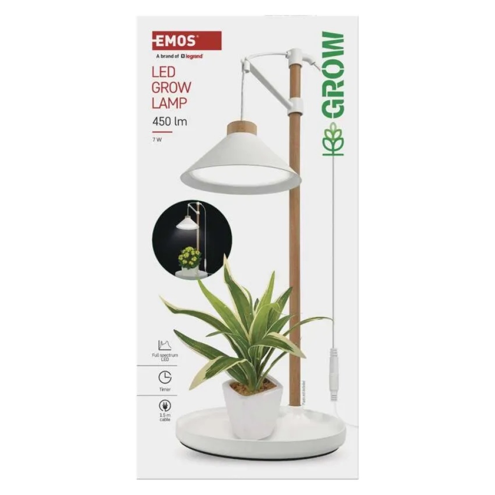 LED GROW pěstební lampa 7 W, časovač - bílá