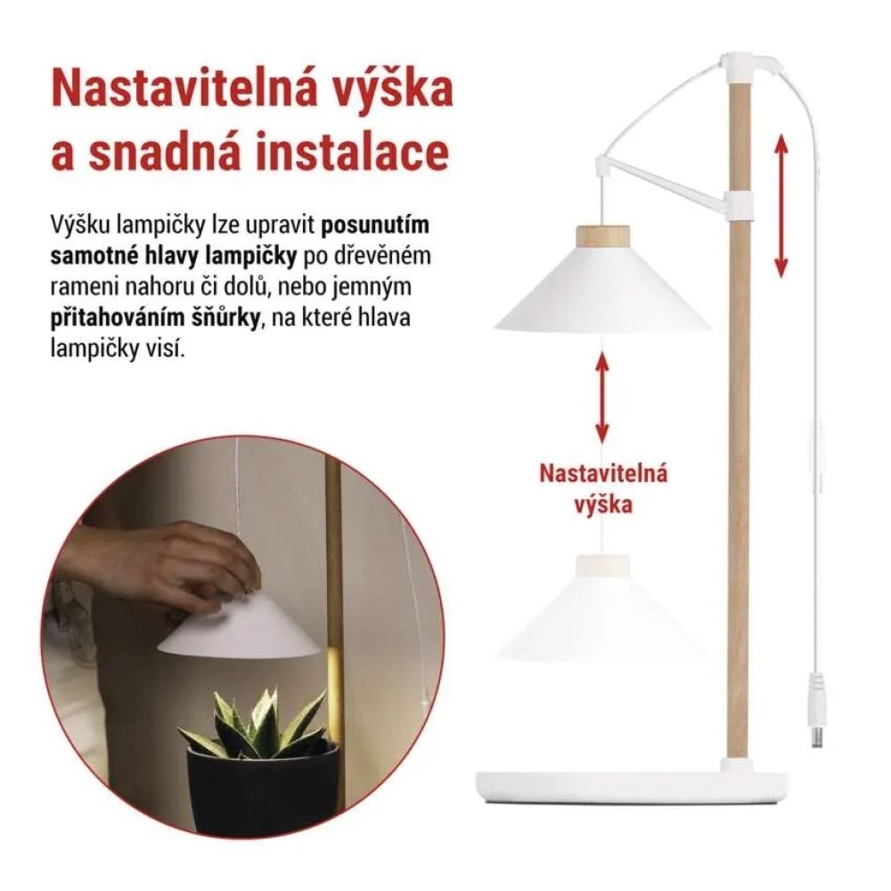 LED GROW pěstební lampa 7 W, časovač - bílá