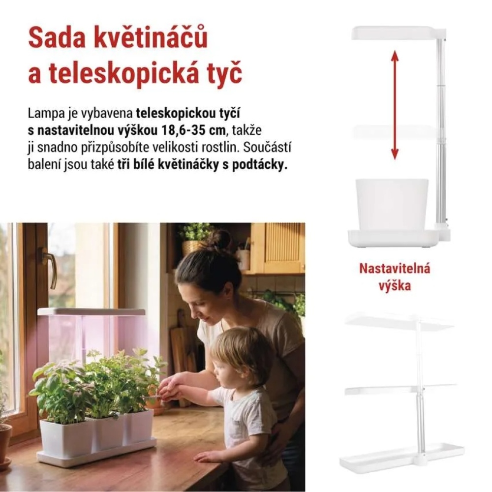 LED GROW pěstební lampa 7 W, časovač, stmívatelná - bílá