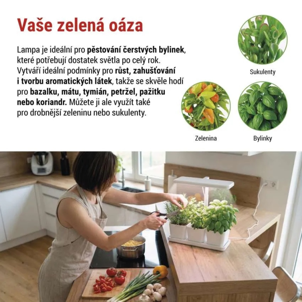 LED GROW pěstební lampa 7 W, časovač, stmívatelná - bílá