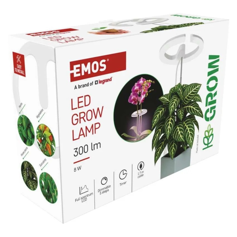 LED GROW pěstební lampa 8 W, časovač, stmívatelná - bílá