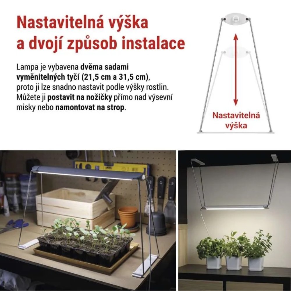 LED GROW pěstební lampa na sazenice 15 W, časovač - bílá