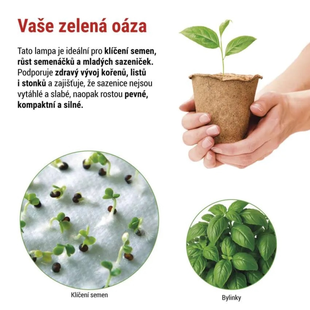 LED GROW pěstební lampa na sazenice 15 W, časovač - bílá