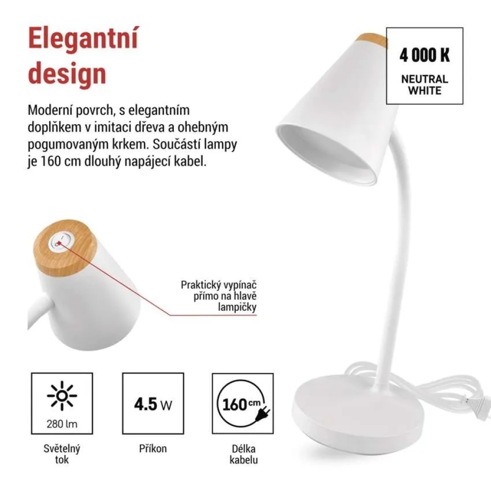 LED stolní lampa TARA - bílá