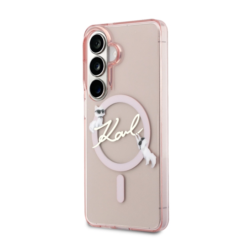 Karl Lagerfeld IML Choupette Karl Script Logo Magnetic Zadní Kryt pro Samsung Galaxy S26 Pink