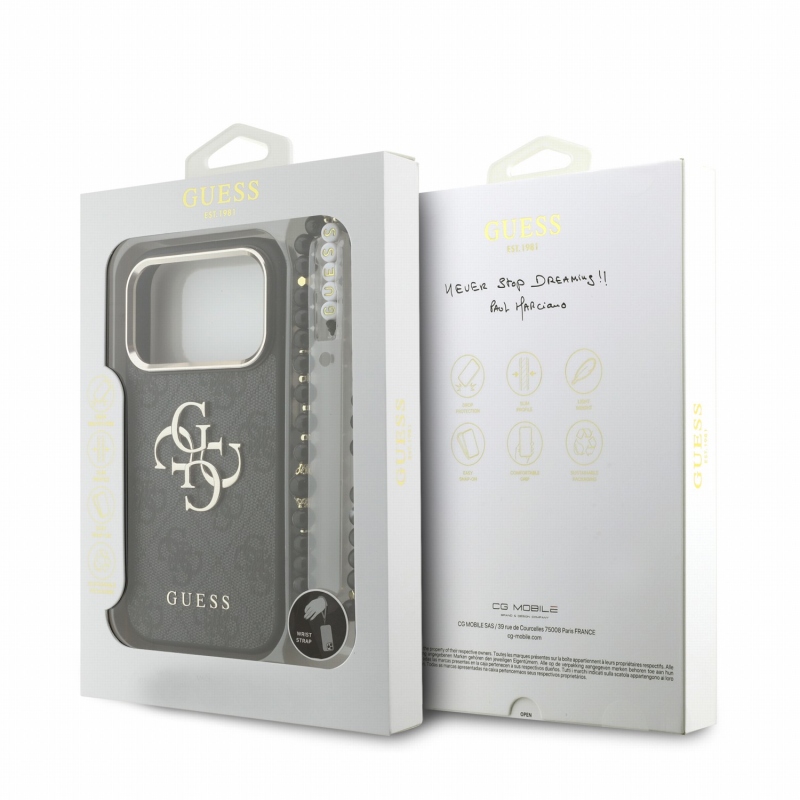 Guess PU 4G Metal Logo Strap Zadní Kryt pro iPhone 18 Pro Black