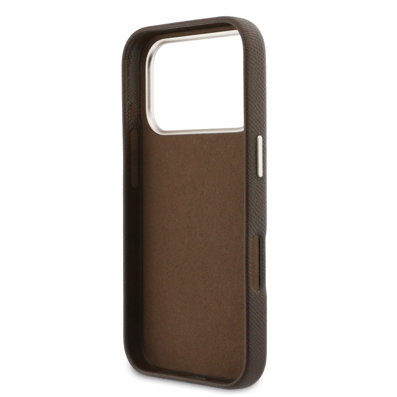Guess PU Resin Logo Zadní Kryt pro iPhone 17 Pro Brown