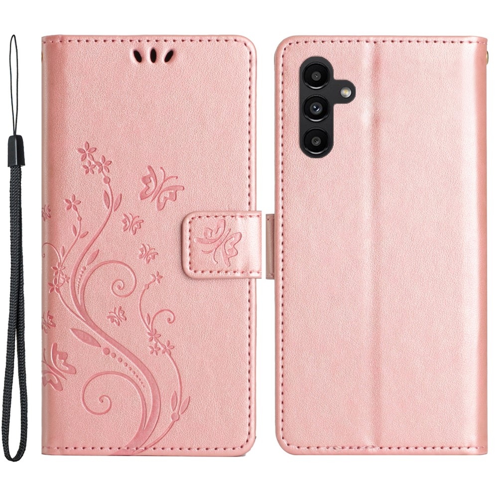 Flowers knížkové pouzdro na Samsung Galaxy A05s - růžovozlaté