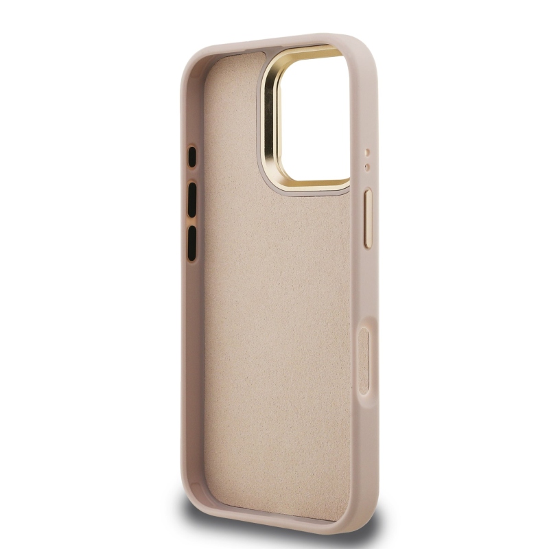 Guess PU 4G Metal Logo Stand Camera Frame Zadní Kryt pro iPhone 16 Pro Pink