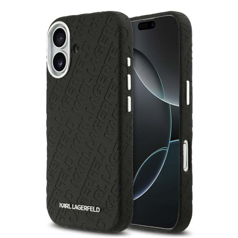 Karl Lagerfeld Grained PU Repeated Logo MagSafe Zadní Kryt pro iPhone 17 Black