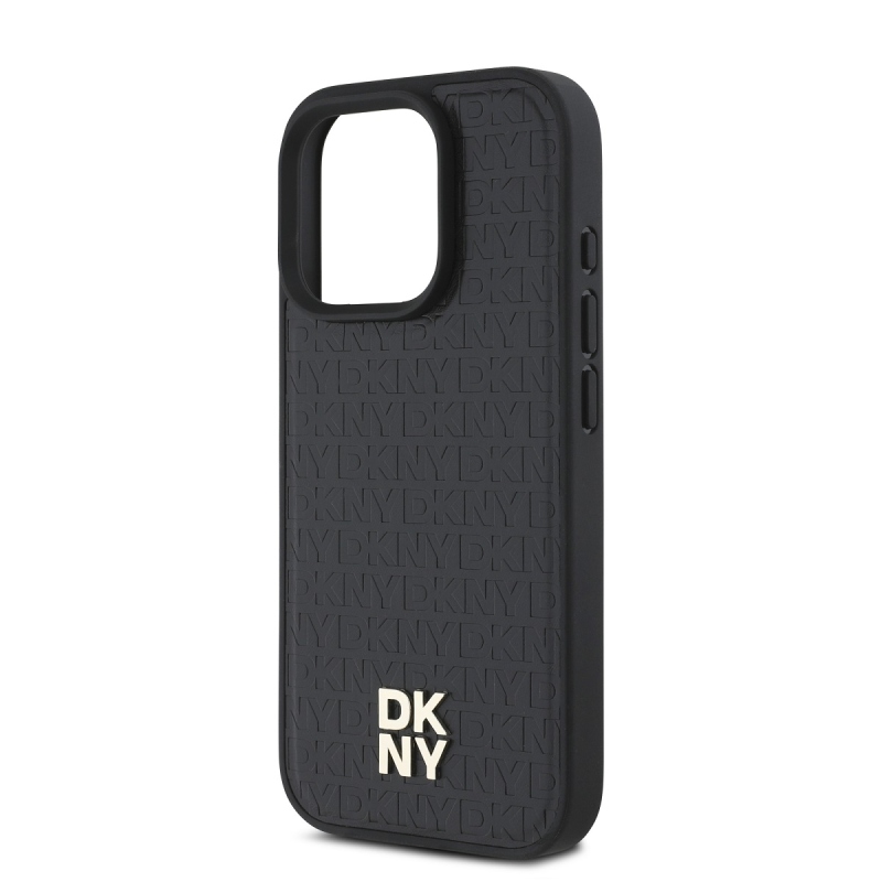 DKNY PU Leather Repeat Pattern Stack Logo MagSafe Zadní Kryt pro iPhone 16 Pro Black