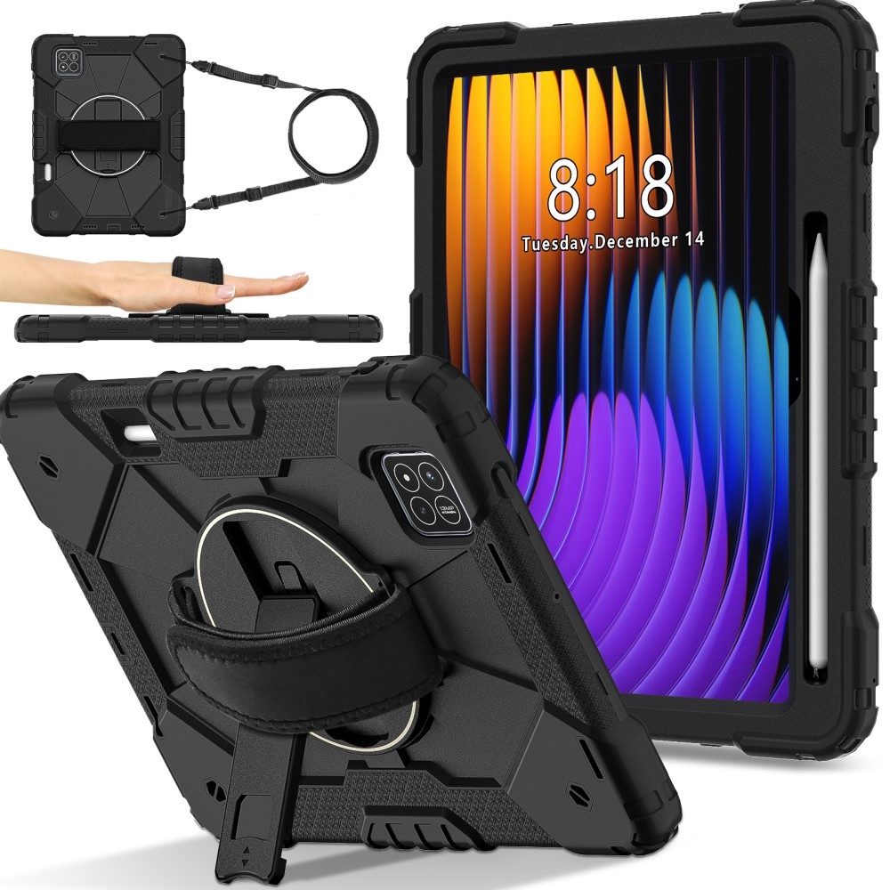 Strap odolný kryt s držákem na ruku a ramenním popruhem na Xiaomi Pad 7/7 Pro - černý