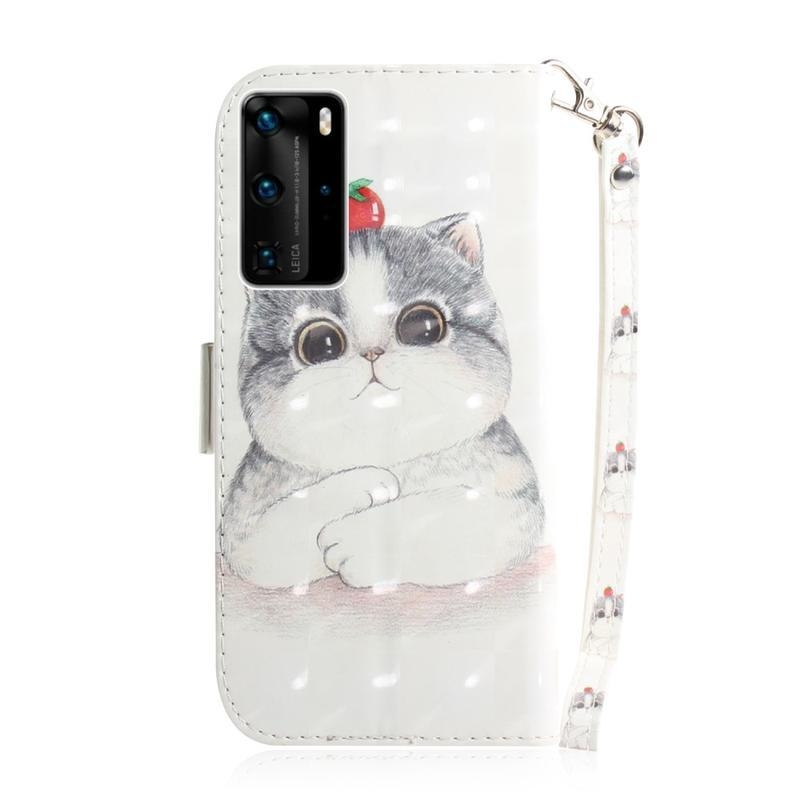 Light PU kožené peněženkové pouzdro na mobil Huawei P40 Pro - kočka
