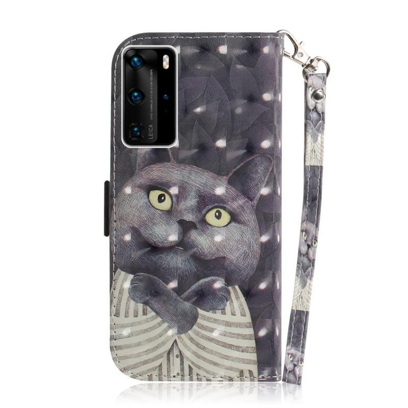 Light PU kožené peněženkové pouzdro na mobil Huawei P40 Pro - kocour