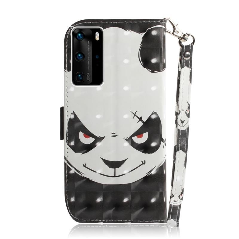 Light PU kožené peněženkové pouzdro na mobil Huawei P40 Pro - naštvaná panda