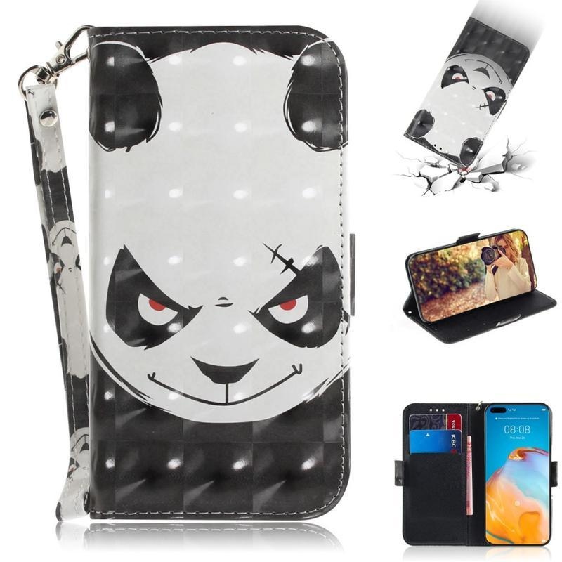 Light PU kožené peněženkové pouzdro na mobil Huawei P40 Pro - naštvaná panda