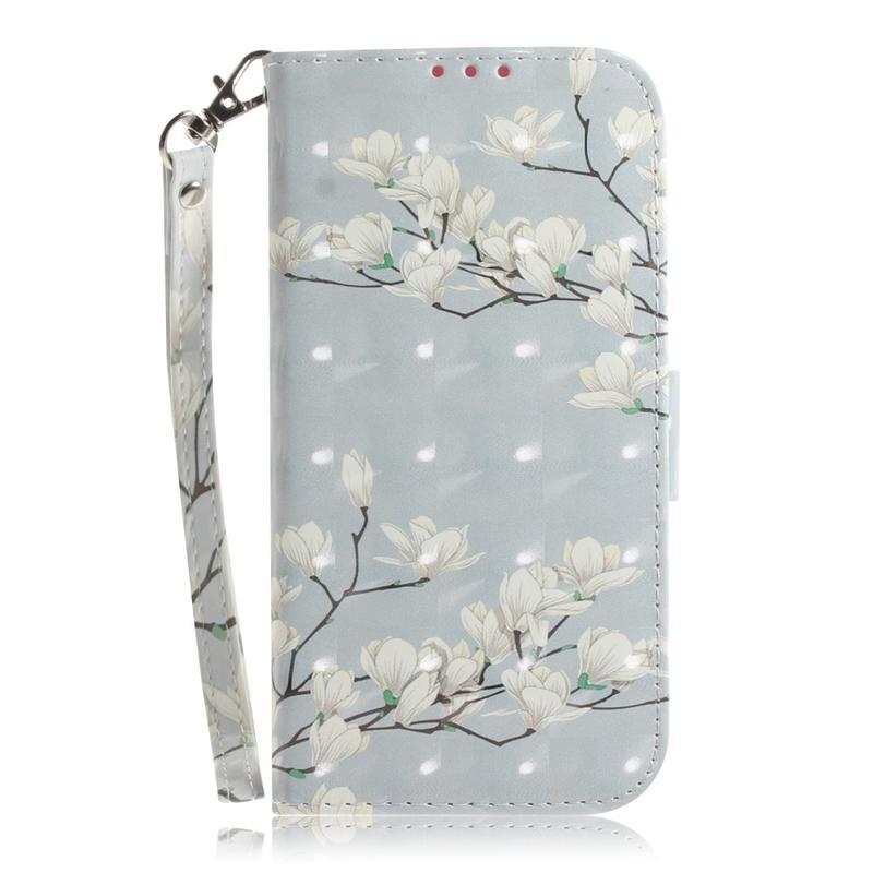 Light PU kožené peněženkové pouzdro na mobil Huawei P40 Pro - rozkvetlé bílé květy