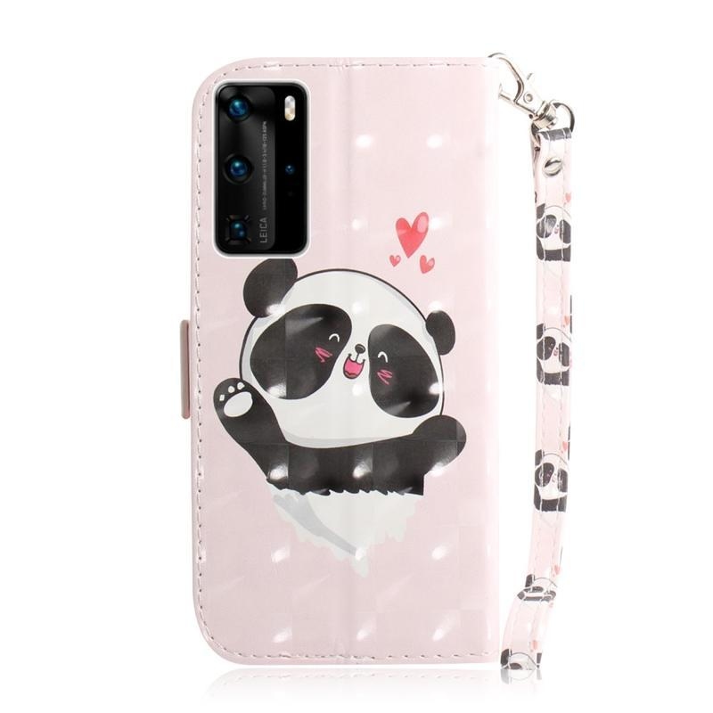 Light PU kožené peněženkové pouzdro na mobil Huawei P40 Pro - roztomilá panda