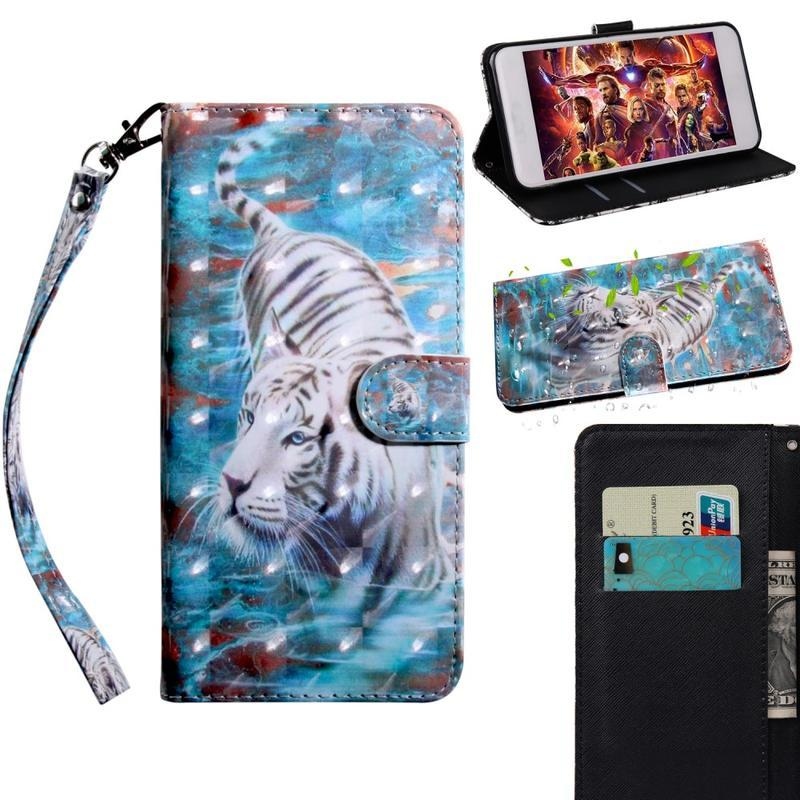Light PU kožené peněženkové pouzdro na mobil iPhone 12 mini - bílý tygr