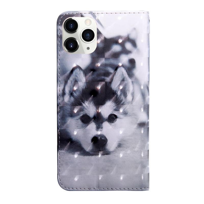Light PU kožené peněženkové pouzdro na mobil iPhone 12 mini - černobílý vlk