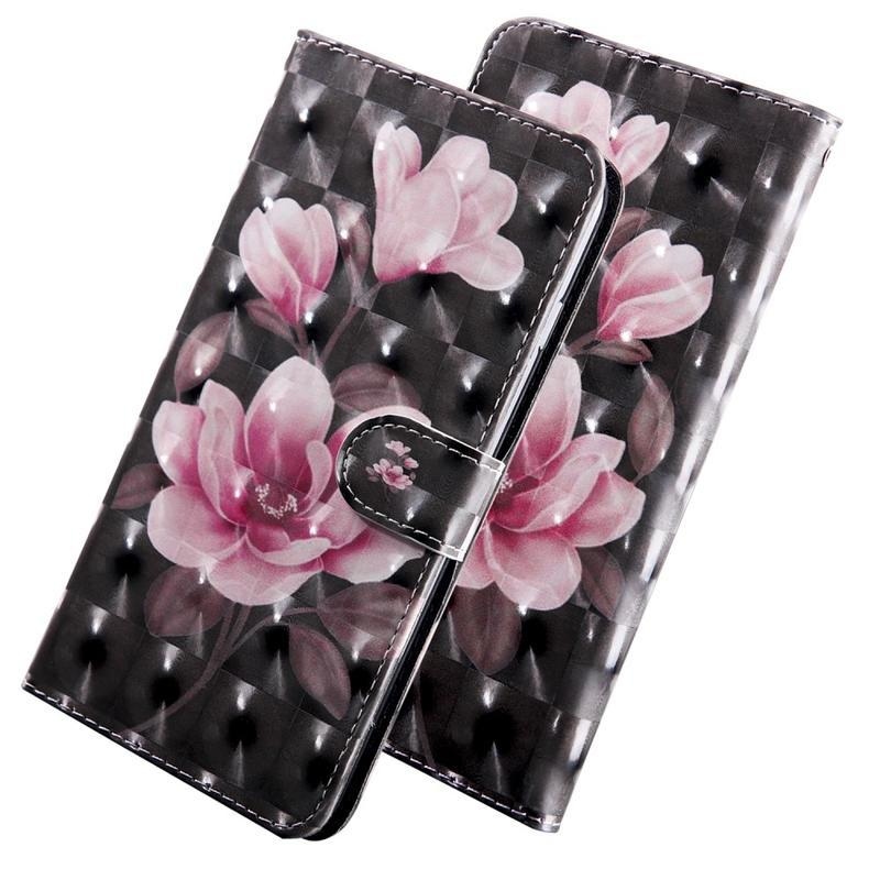 Light PU kožené peněženkové pouzdro na mobil iPhone 12 mini - růžové květy