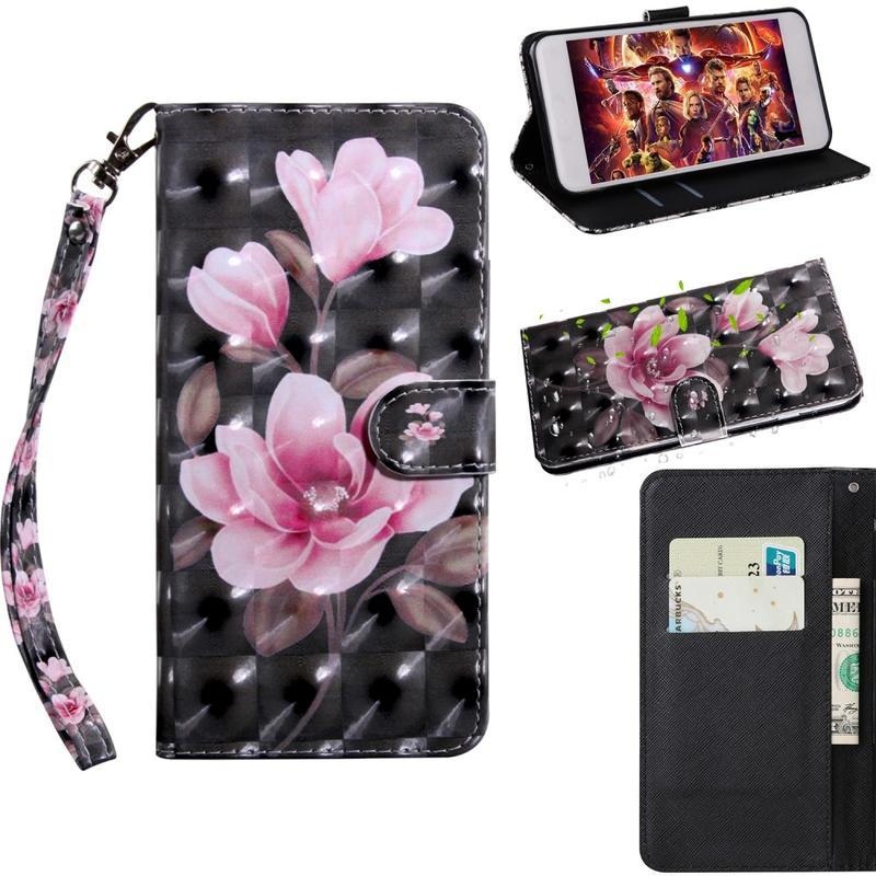 Light PU kožené peněženkové pouzdro na mobil iPhone 12 mini - růžové květy