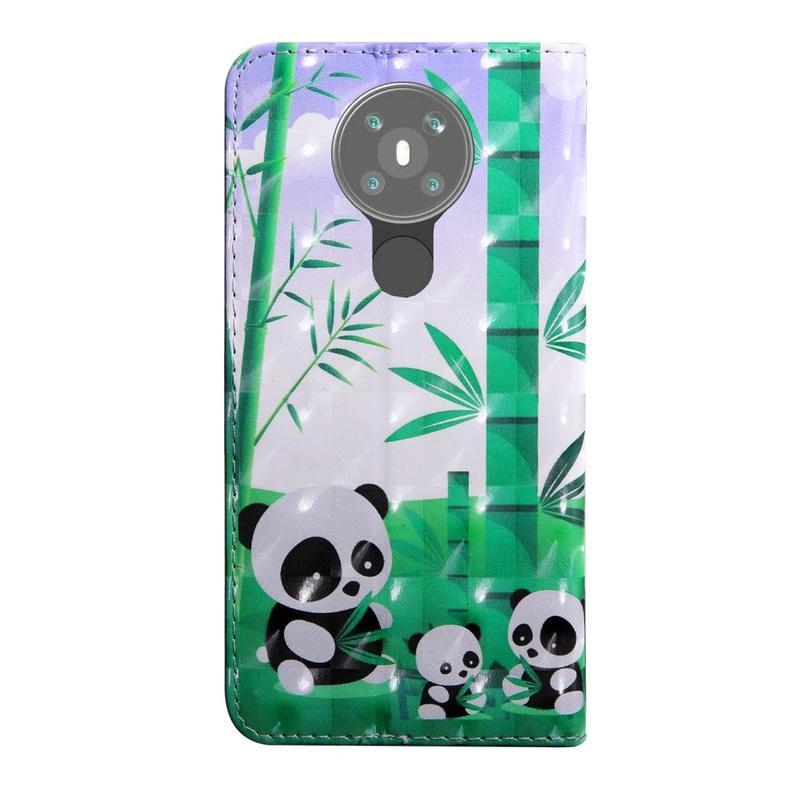 Light PU kožené peněženkové pouzdro na mobil Nokia 5.3 - pandy a bambus