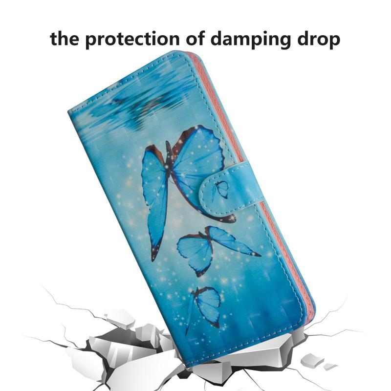 Light PU kožené peněženkové pouzdro na mobil Samsung Galaxy A20s - modrý motýl