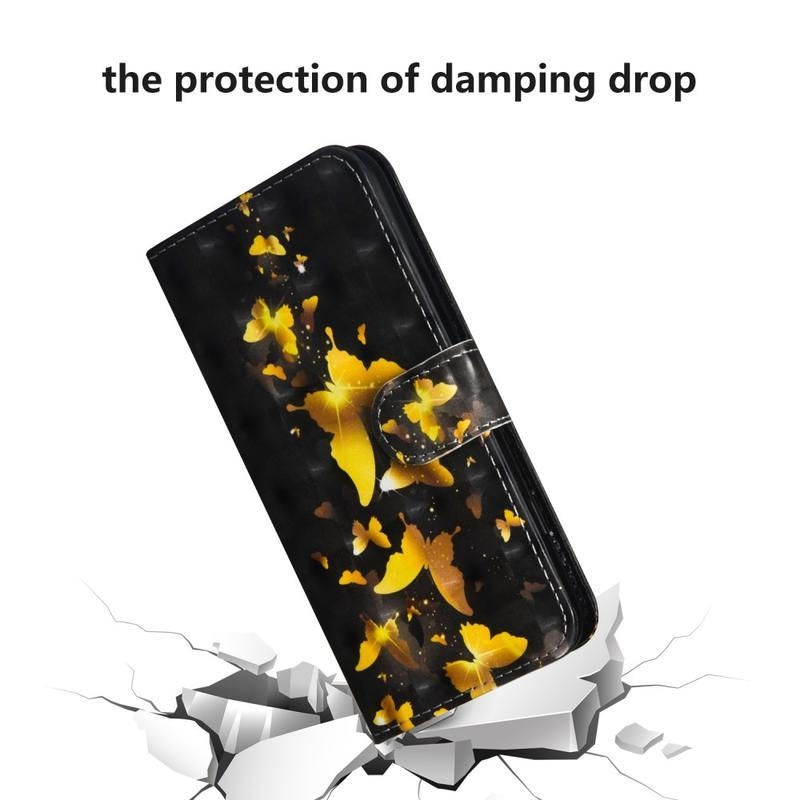 Light PU kožené peněženkové pouzdro na mobil Samsung Galaxy A20s - zlatí motýli