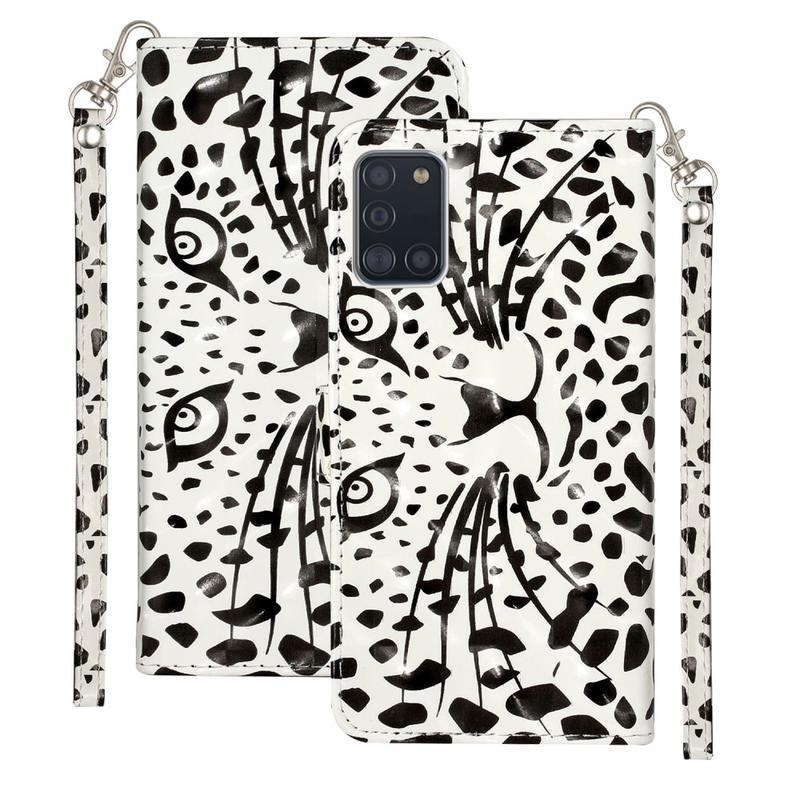 Light PU kožené peněženkové pouzdro na mobil Samsung Galaxy A31 - leopardí tvář