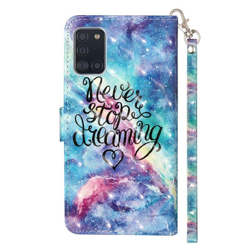 Light PU kožené peněženkové pouzdro na mobil Samsung Galaxy A31 - nepřestávej snít