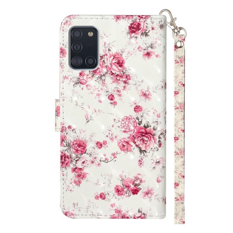 Light PU kožené peněženkové pouzdro na mobil Samsung Galaxy A31 - růžové květy