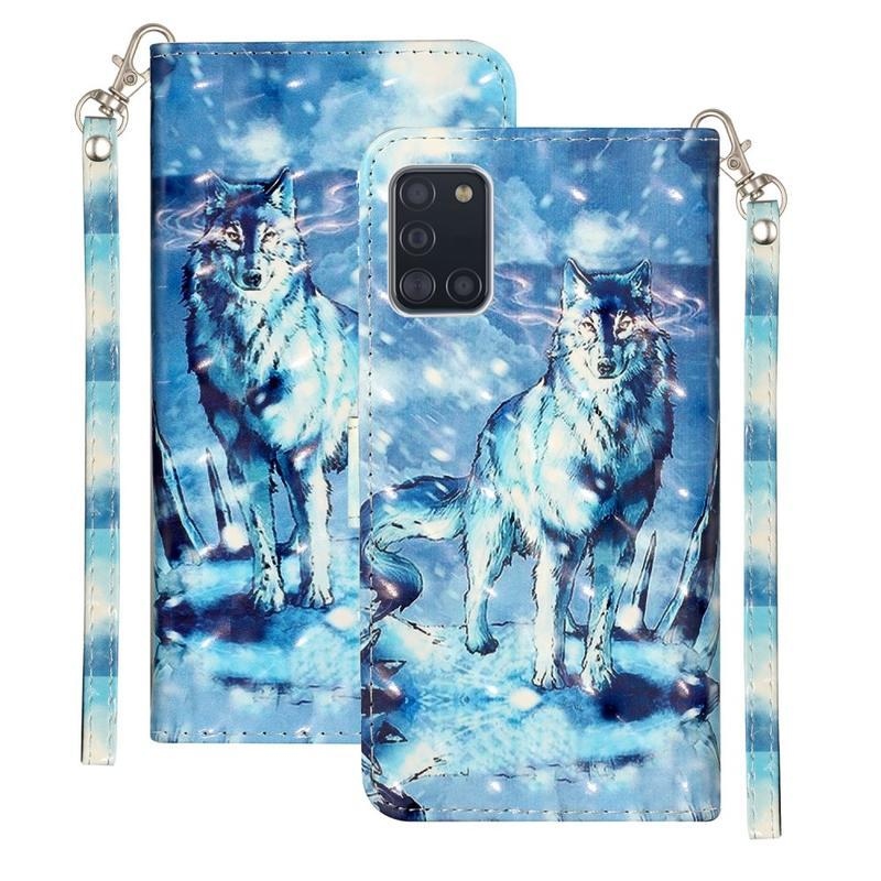 Light PU kožené peněženkové pouzdro na mobil Samsung Galaxy A31 - vlk
