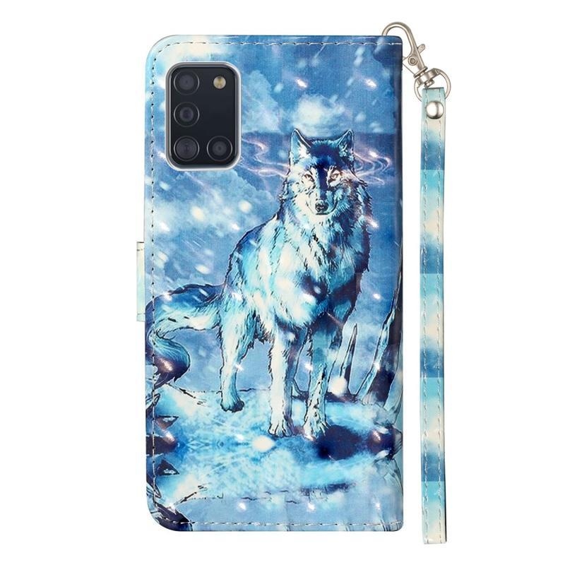 Light PU kožené peněženkové pouzdro na mobil Samsung Galaxy A31 - vlk