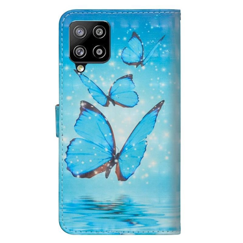 Light PU kožené peněženkové pouzdro na mobil Samsung Galaxy A42 5G - modří motýli