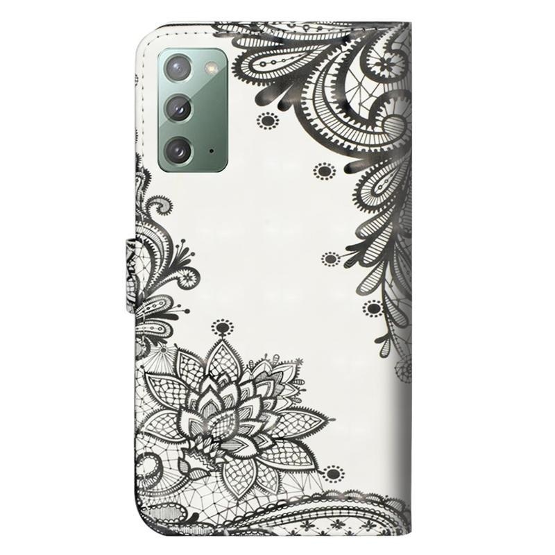 Light PU kožené peněženkové pouzdro na mobil Samsung Galaxy Note 20/Note 20 5G - krajkový květ