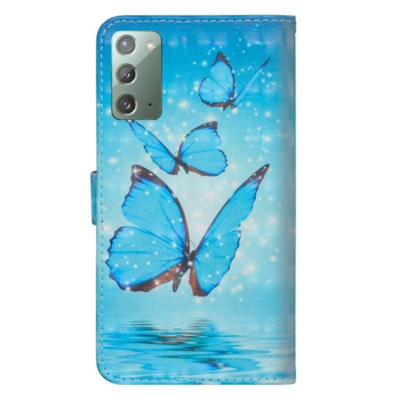 Print PU kožené peněženkové pouzdro na mobil Samsung Galaxy Note 20/Note 20 5G - modří motýli