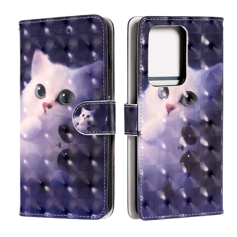 Light PU kožené peněženkové pouzdro na mobil Samsung Galaxy S20 Ultra - bílá kočka