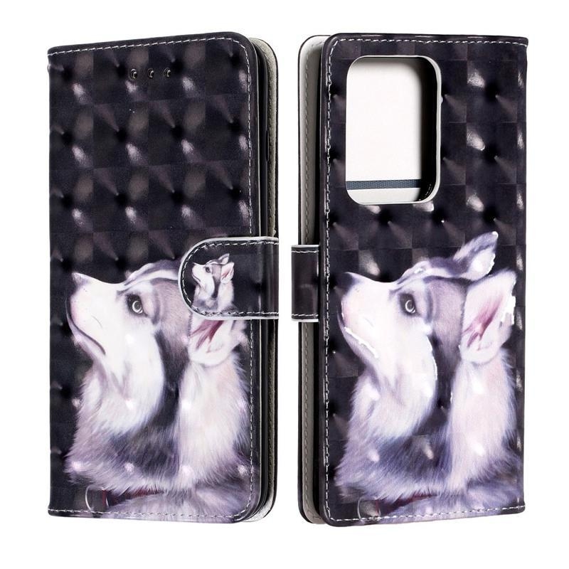 Light PU kožené peněženkové pouzdro na mobil Samsung Galaxy S20 Ultra - bílý vlk