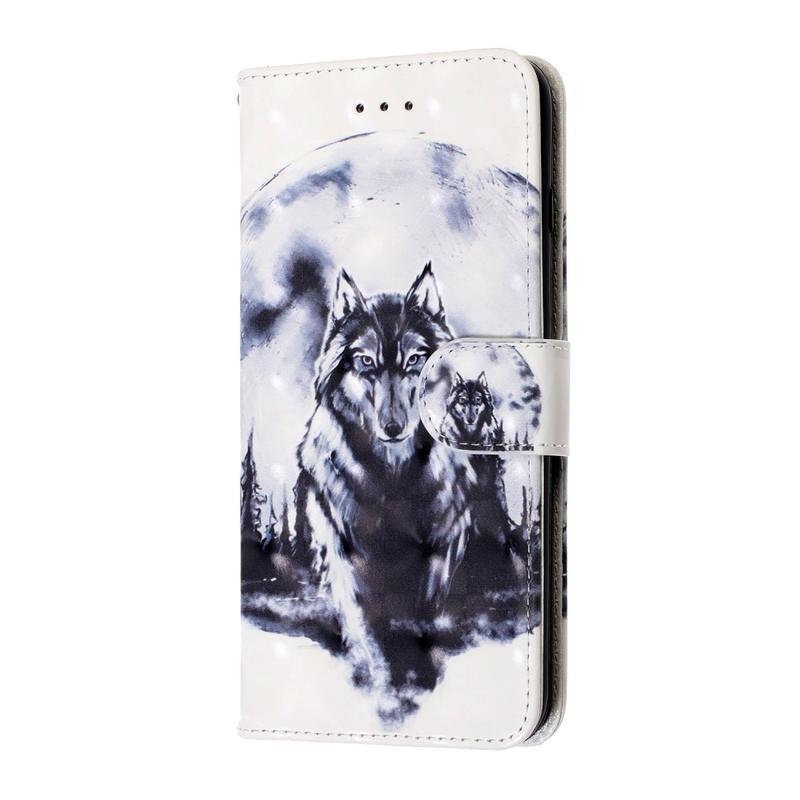 Light PU kožené peněženkové pouzdro na mobil Samsung Galaxy S20 Ultra - vlk a měsíc