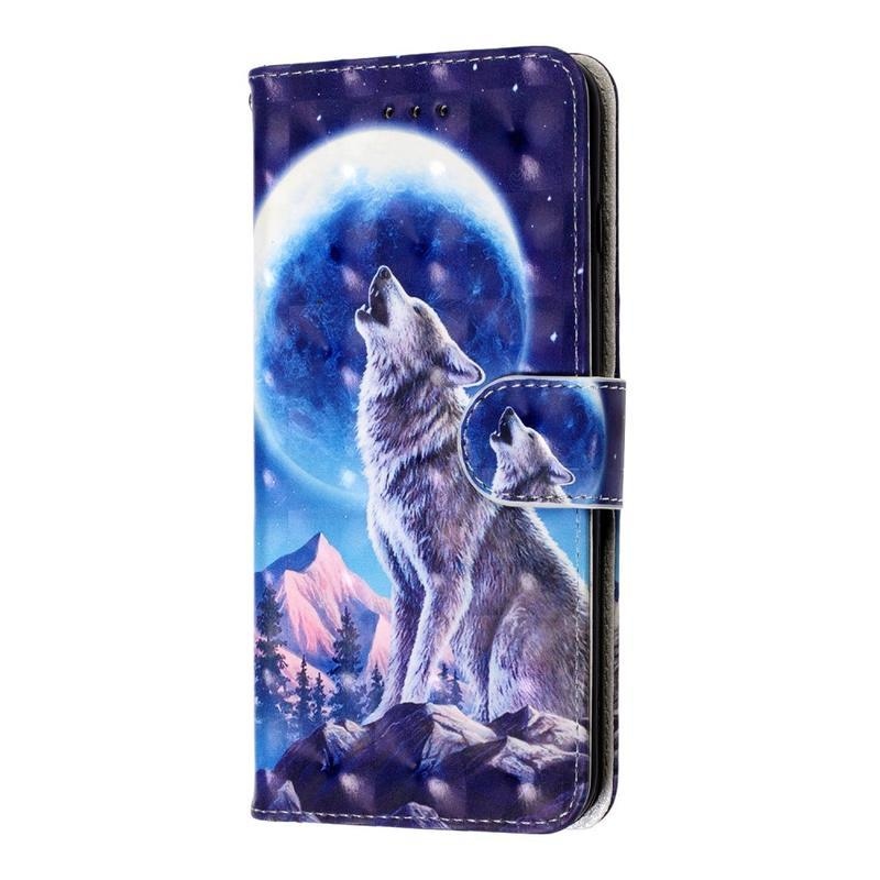 Light PU kožené peněženkové pouzdro na mobil Samsung Galaxy S20 Ultra - vyjící vlk