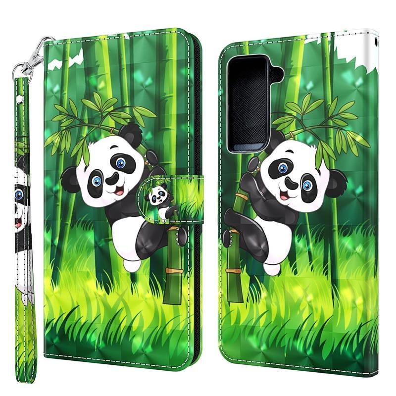 Light PU kožené peněženkové pouzdro na mobil Samsung Galaxy S21 - panda