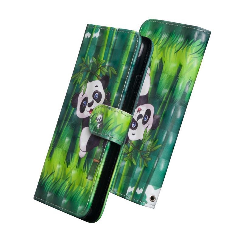 Light PU kožené peněženkové pouzdro na mobil Xiaomi Poco F2 Pro - panda a bambus