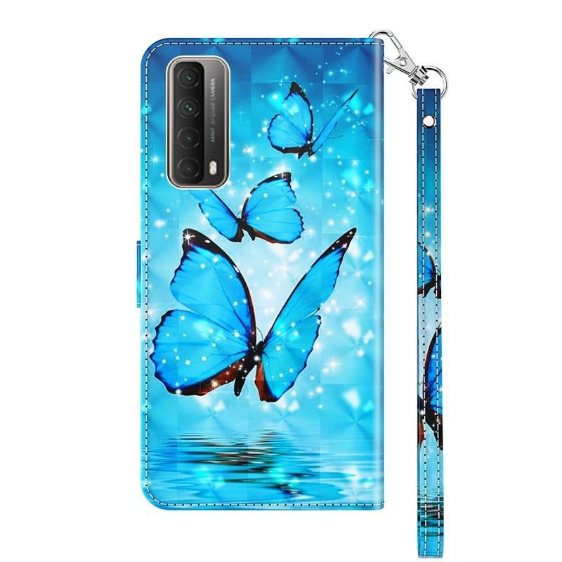 Light PU kožené peněženkové pouzdro pro mobil Huawei P Smart (2021) - modří motýli