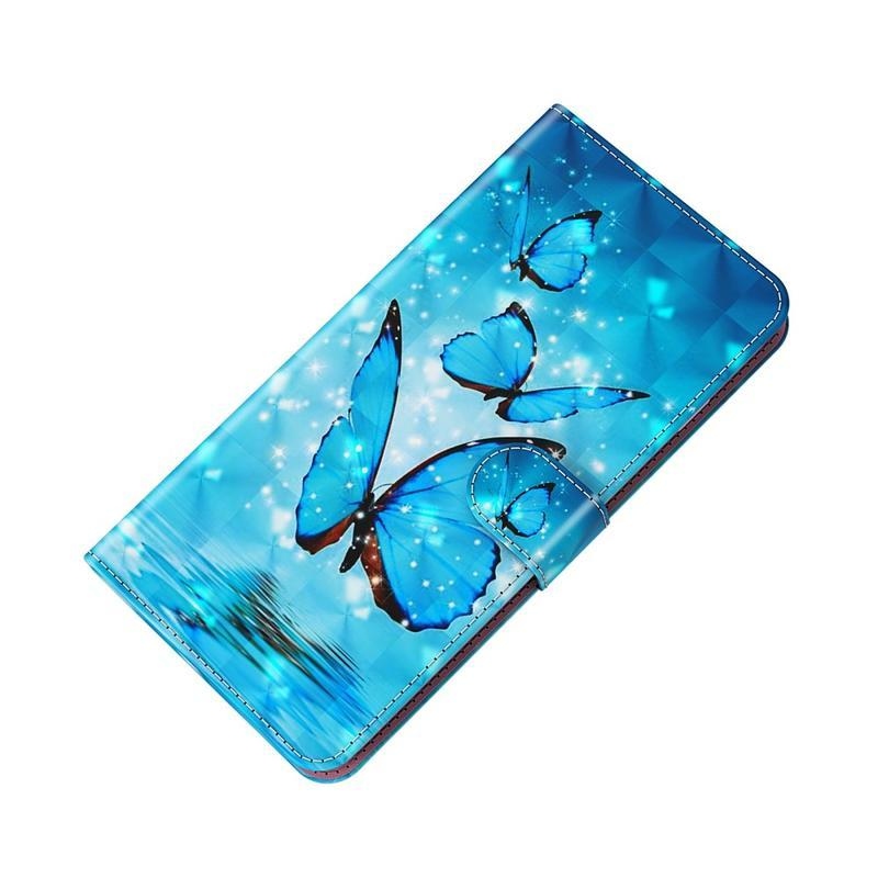 Light PU kožené peněženkové pouzdro pro mobil Huawei P Smart (2021) - modří motýli