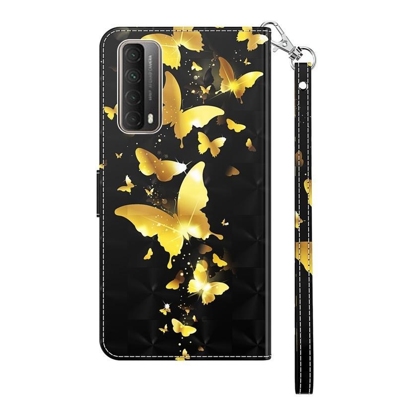 Light PU kožené peněženkové pouzdro pro mobil Huawei P Smart (2021) - zlatí motýli