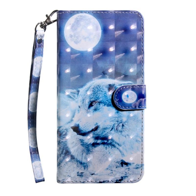 Light PU kožené peněženkové pouzdro pro mobil Samsung Galaxy A71 - bílý vlk